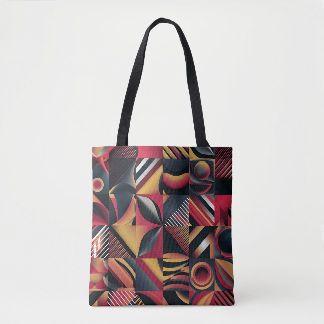 Geometric Red & Gold Abstract Tote Bag (Front)