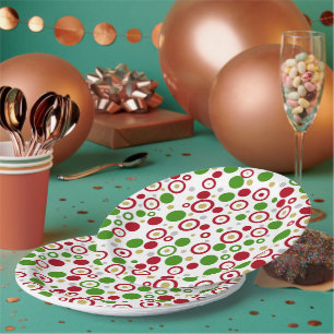 Geometric Red Green Silver Gold Circles  Paper Plate