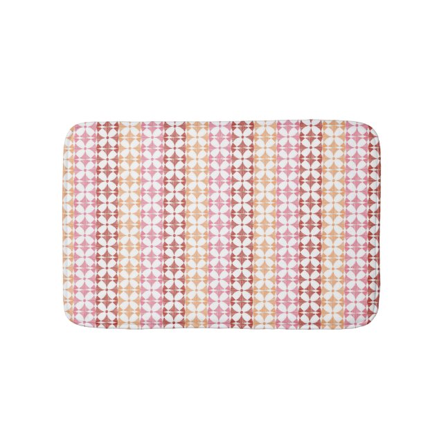 Geometric red ikat stripes pattern bath mat (Front)