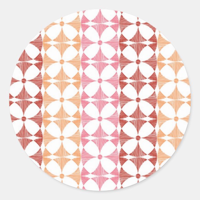Geometric red ikat stripes pattern classic round sticker (Front)