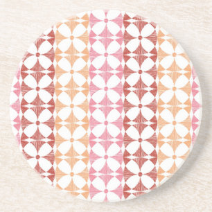 Geometric red ikat stripes pattern coaster