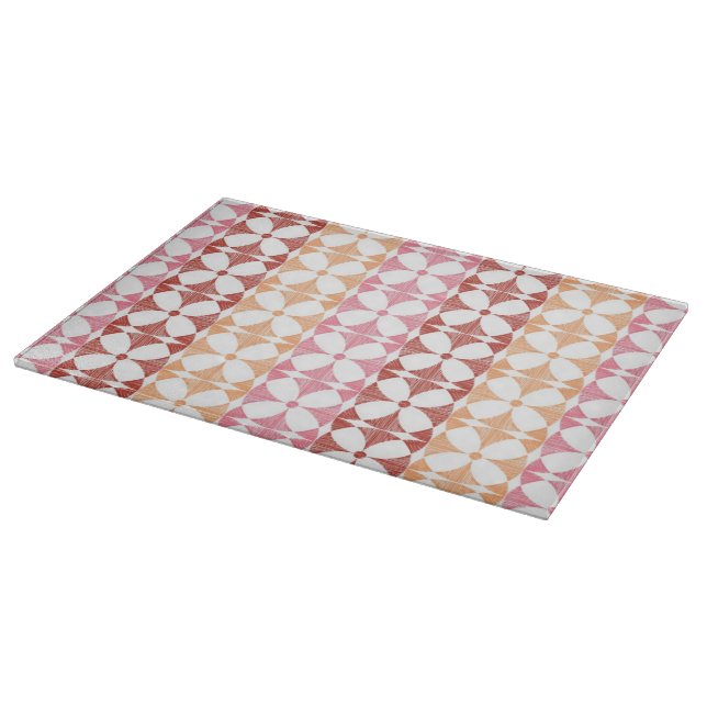 Geometric red ikat stripes pattern cutting board (Corner)