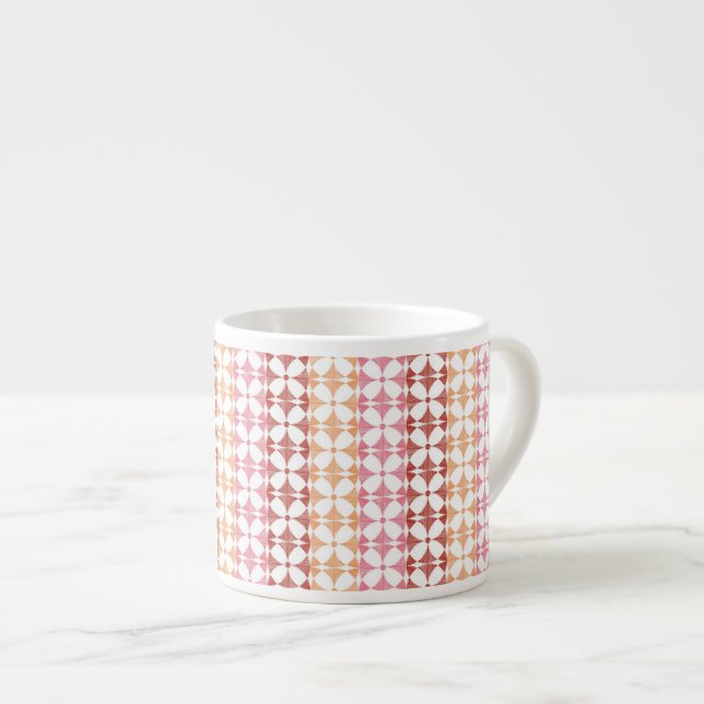 Geometric red ikat stripes pattern espresso cup (Front Right)