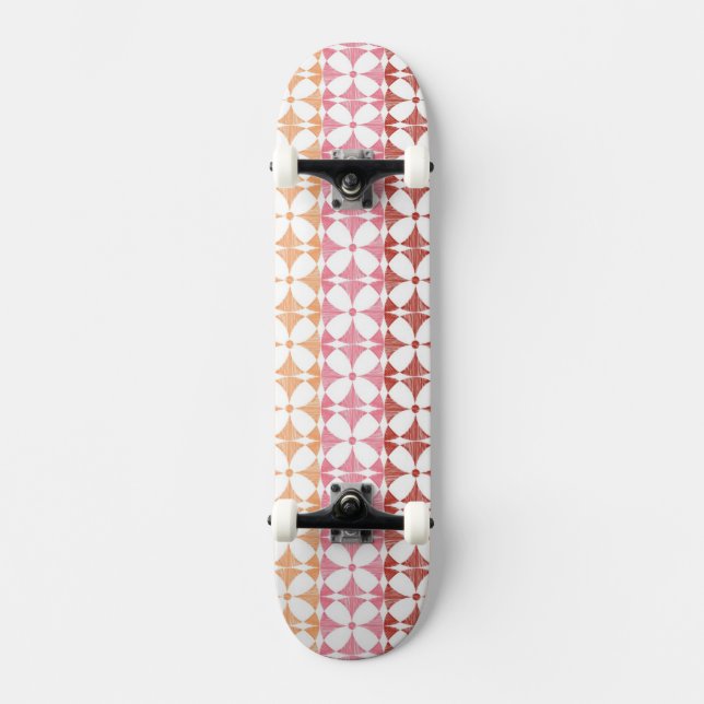 Geometric red ikat stripes pattern skateboard (Front)