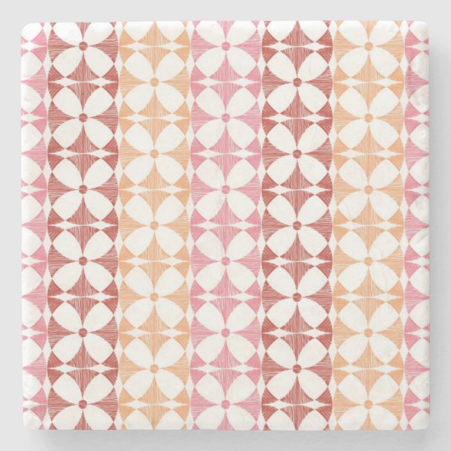 Geometric red ikat stripes pattern stone coaster (Front)