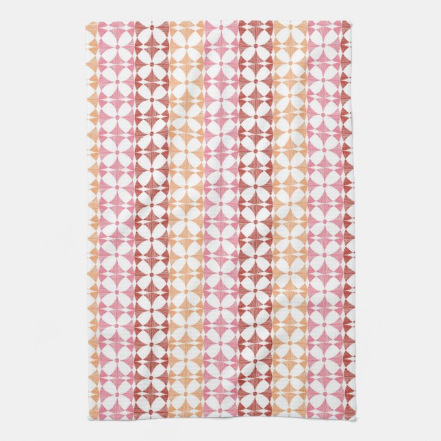 Geometric red ikat stripes pattern tea towel (Vertical)