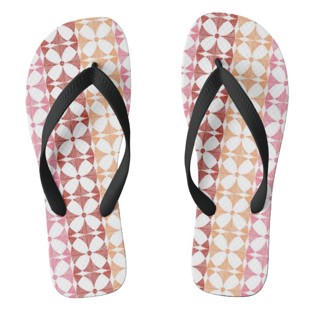 Geometric red ikat stripes pattern thongs (Footbed)