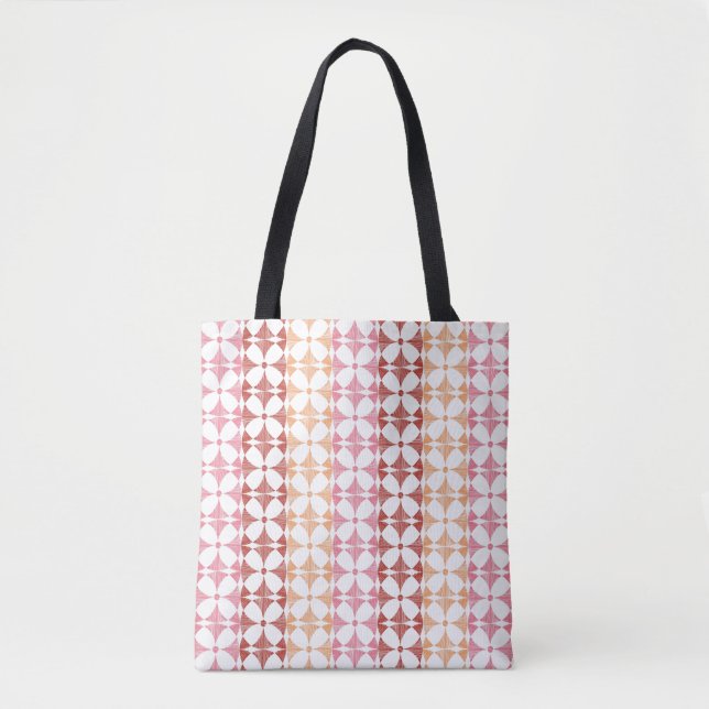 Geometric red ikat stripes pattern tote bag (Front)