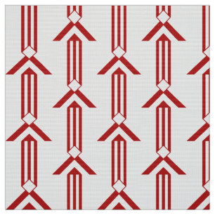 Geometric Red Stripes and Chevrons on White Fabric