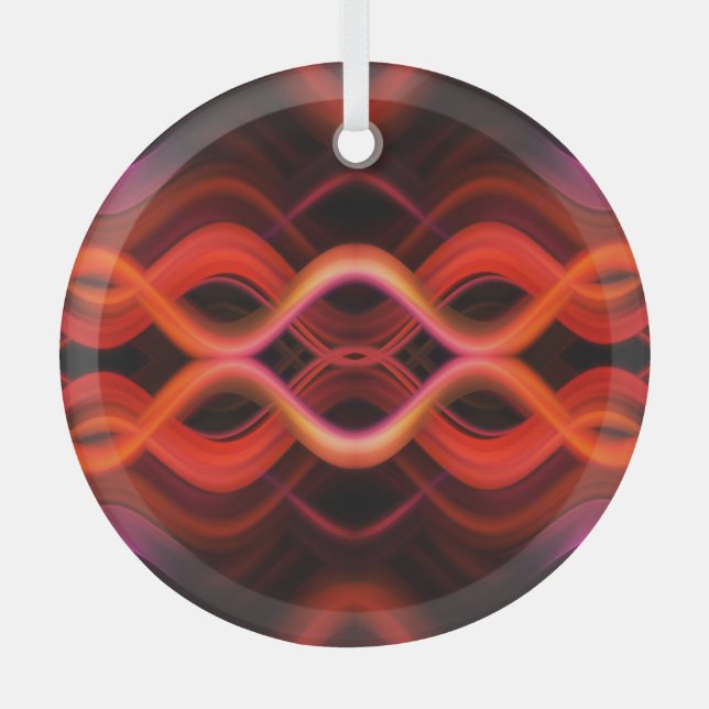 Geometric red wavy lines design. glass tree decoration (Front)