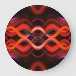 Geometric red wavy lines design. large clock