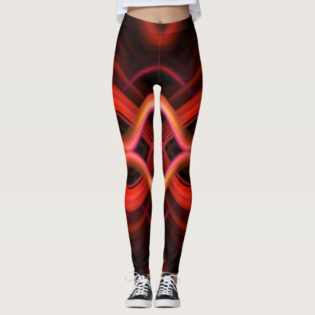 Geometric red wavy lines design. leggings (Front)