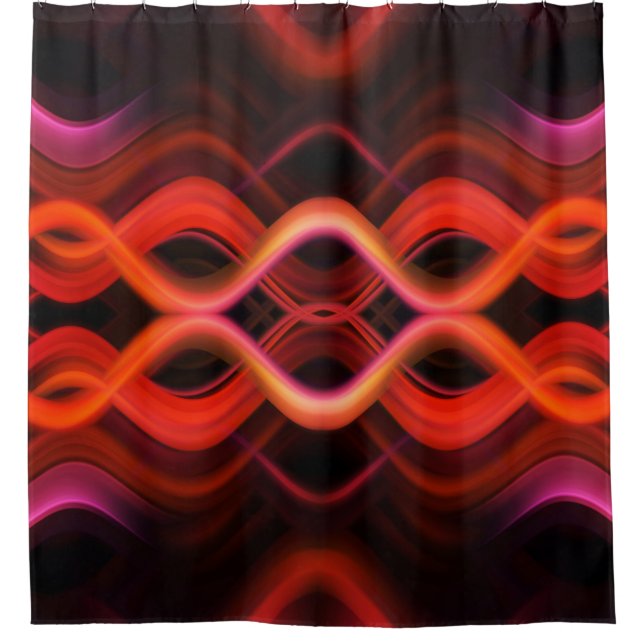Geometric red wavy lines design. shower curtain (Front)