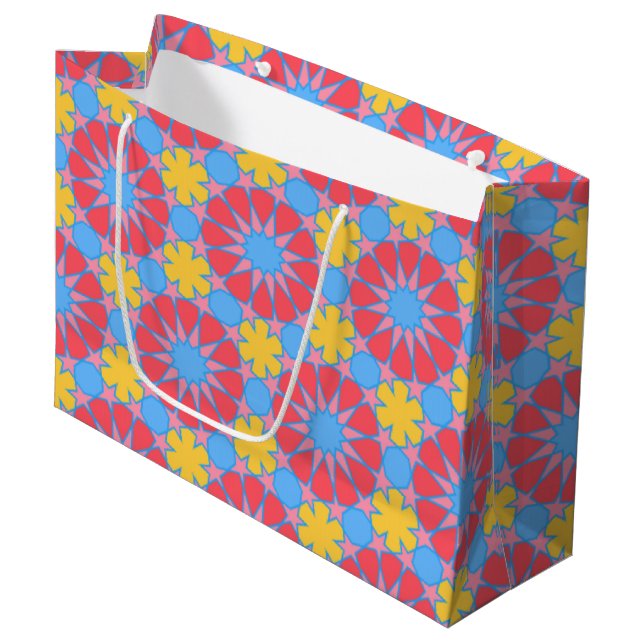 Geometric red & yellow floral  Pattern Large Gift Bag (Front Angled)
