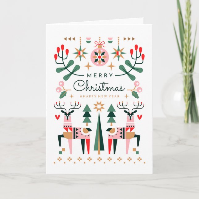 Geometric Reindeer Christmas Holiday Card (Front)
