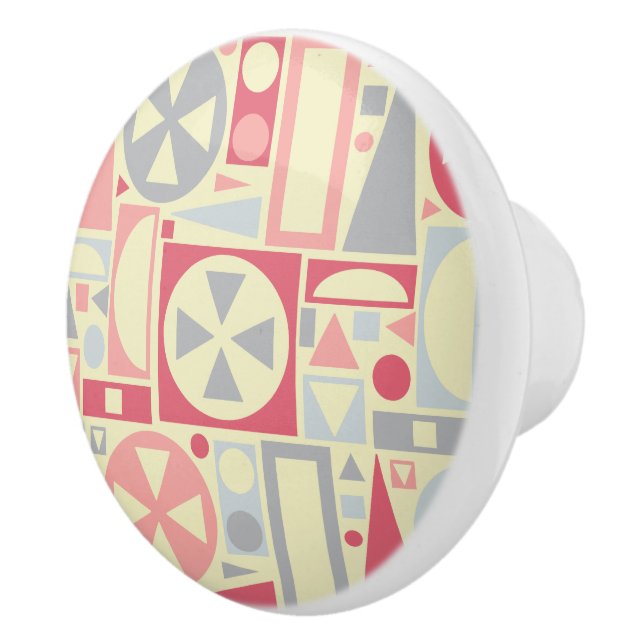 Geometric Retro 1950s Midcentury Modern Pink Ceramic Knob (Right)