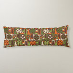 Geometric Retro 50s Mid-Century Modern Abstract Body Cushion<br><div class="desc">This original, retro 1950s / 1960s style mid-mod abstract geometric pattern is made of triangles, squares, rectangles and circles. It's designed in vintage shades of orange, green and cream on a brown background. This pretty pattern repeats seamlessly. It's for fans of midcentury modern art. Add a touch of antique, mod...</div>