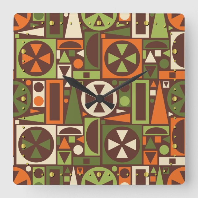 Geometric Retro 50s Mid-Century Modern Abstract Square Wall Clock (Front)
