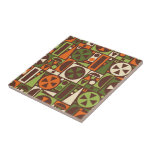 Geometric Retro 50s Mid-Century Modern Abstract Tile<br><div class="desc">This original, retro 1950s / 1960s style mid-mod abstract geometric pattern is made of triangles, squares, rectangles and circles. It's designed in vintage shades of orange, green and cream on a brown background. This pretty pattern repeats seamlessly. It's for fans of midcentury modern art. Add a touch of antique, mod...</div>