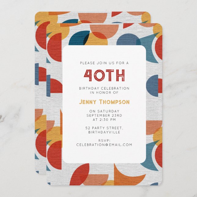 Geometric Retro Abstract Midcentury Birthday Invitation (Front/Back)