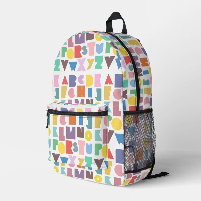 Geometric Retro Alphabet Printed Backpack (Back Corner Right)