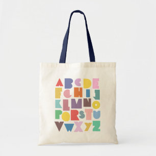 Geometric Retro Alphabet Tote Bag