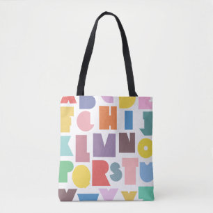 Geometric Retro Alphabet Tote Bag