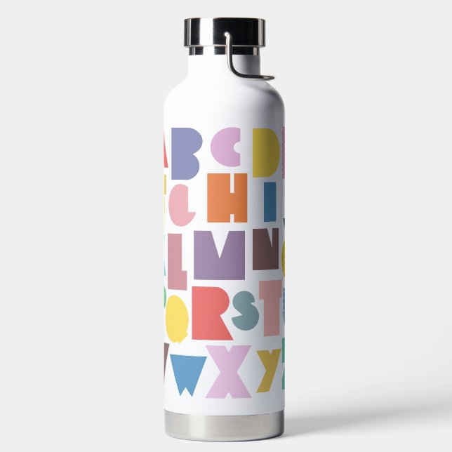 Geometric Retro Alphabet Water Bottle (Left)