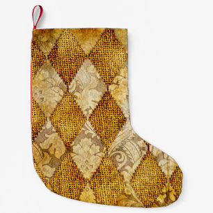 geometric retro background in golden colours small christmas stocking