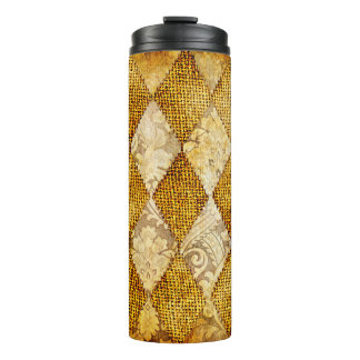 geometric retro background in golden colours thermal tumbler