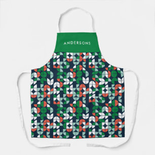geometric retro blue red green modern Christmas Ap Apron