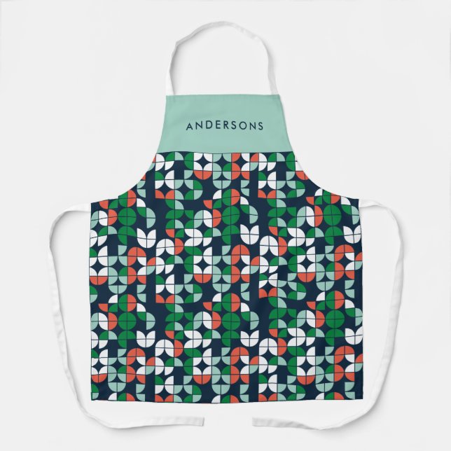 geometric retro blue red green modern Christmas Apron (Front)