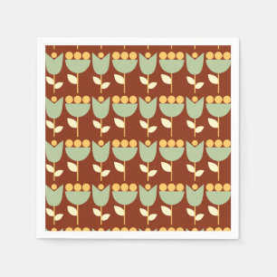 Geometric Retro Flower Bauhaus Brown Birthday  Napkin