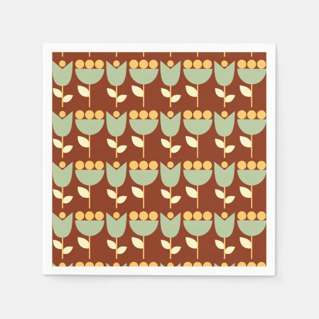Geometric Retro Flower Bauhaus Brown Birthday  Napkin (Front)