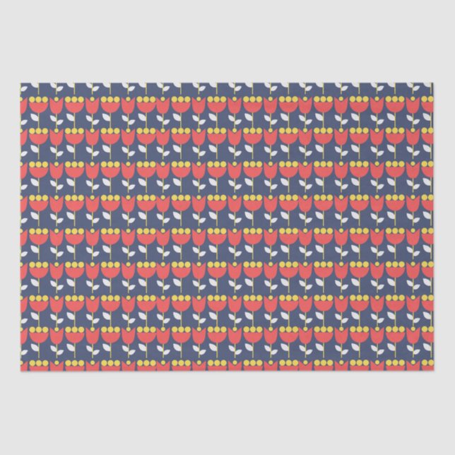 Geometric Retro Flower Bauhaus Navy Red Birthday  Tissue Paper (Front)
