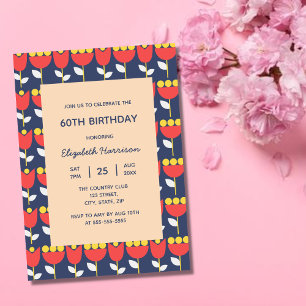 Geometric Retro Flower Bauhaus Peach Birthday  Invitation