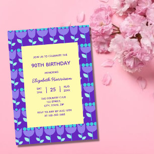 Geometric Retro Flower Bauhaus Purple Birthday Invitation