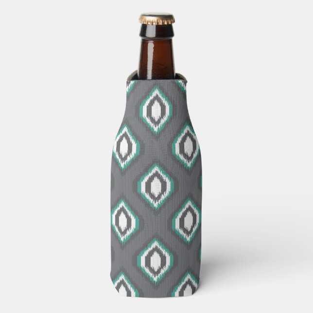 Geometric retro ikat tribal pattern bottle cooler (Bottle Front)