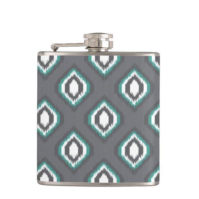 Geometric retro ikat tribal pattern hip flask (Front)