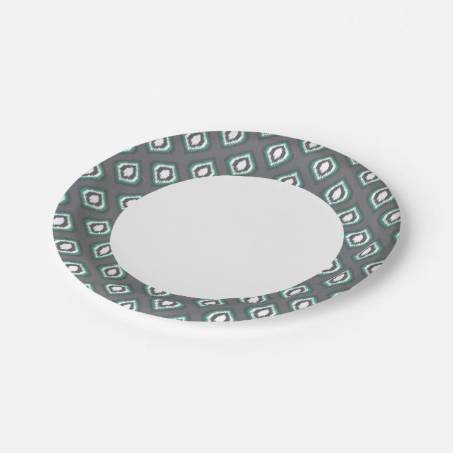 Geometric retro ikat tribal pattern paper plate (Angled)