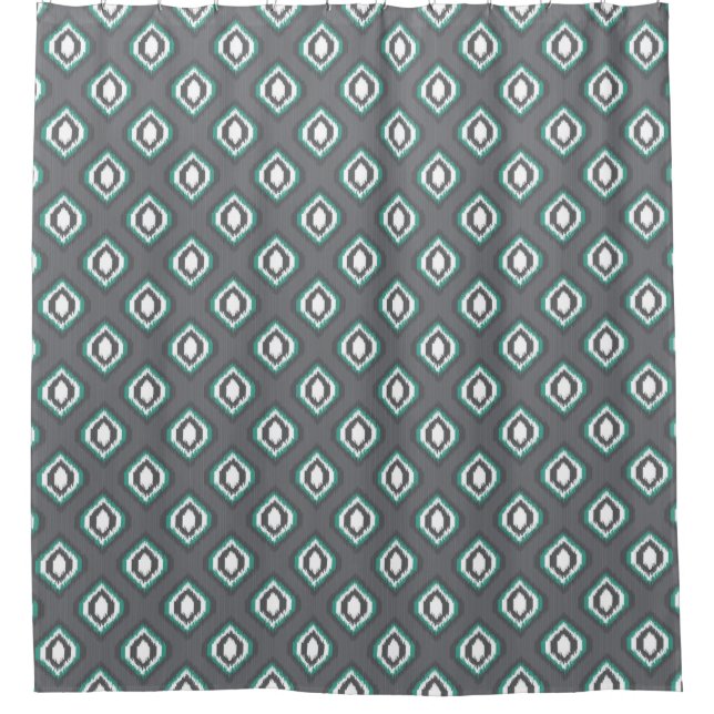 Geometric retro ikat tribal pattern shower curtain (Front)