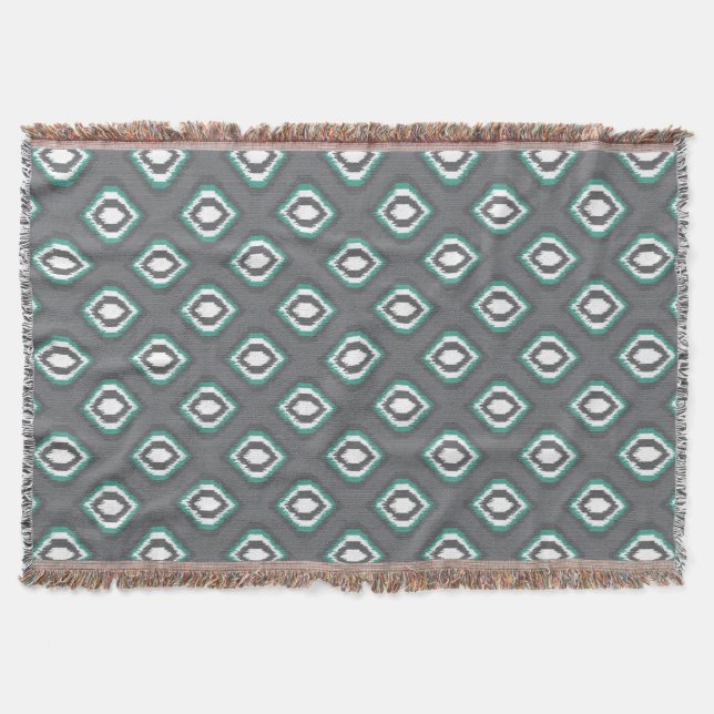 Geometric retro ikat tribal pattern throw blanket (Front)
