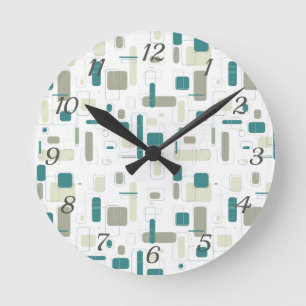 Geometric Retro Midcentury Modern  Round Clock