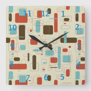 Geometric Retro Midcentury Modern  Square Wall Clock