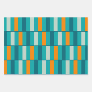 Geometric Retro Modern Teal Aqua Orange Blocks  Wrapping Paper Sheet