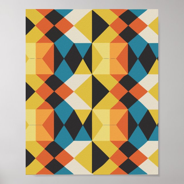 Geometric Retro Mosaic Pattern Poster (Front)
