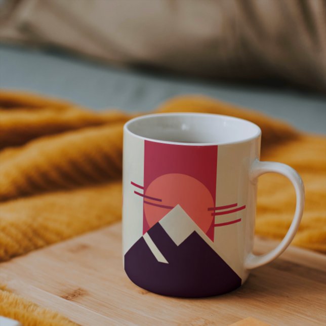 Geometric Retro Mountain Sunrise Initials Coffee Mug (Creator Uploaded)