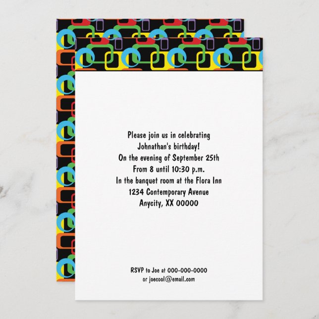 Geometric Retro Multicolored Pattern Birthday Invitation (Front/Back)