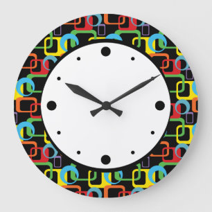 Geometric Retro Multicolored Pattern Large Clock