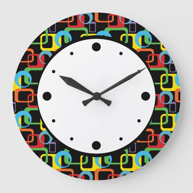 Geometric Retro Multicolored Pattern Large Clock (Front)